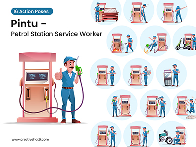 Pintu Petrol Station Service Worker Vector Bundle