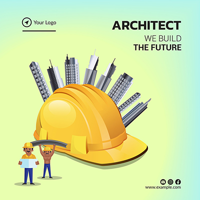 Real estate construction flat banner template