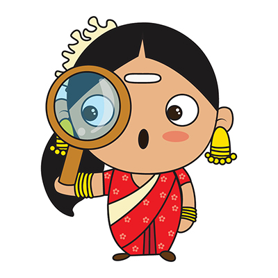 South indian woman character watching from magnifying glass