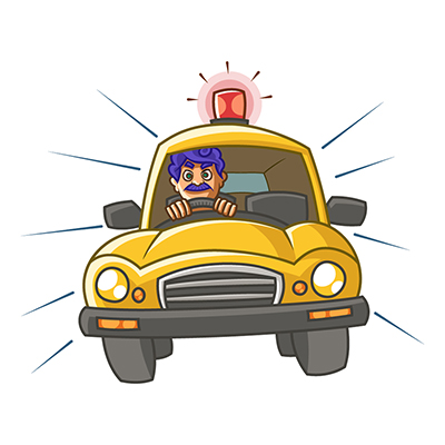 Taxi driver is driving the car at speed