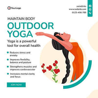 Yoga classes for healthy life flat banner template
