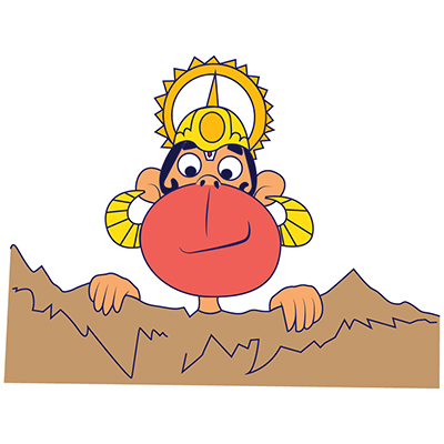 Character of lord hanuman hiding behind hills
