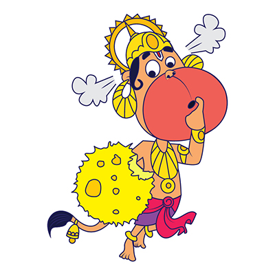 Lord hanuman character thinking about the laddu