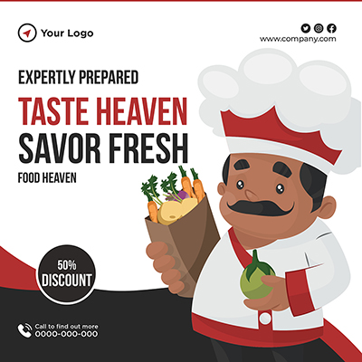 Tasty food restaurant flat banner template