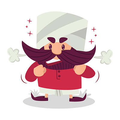 Indian mustache man character getting angry