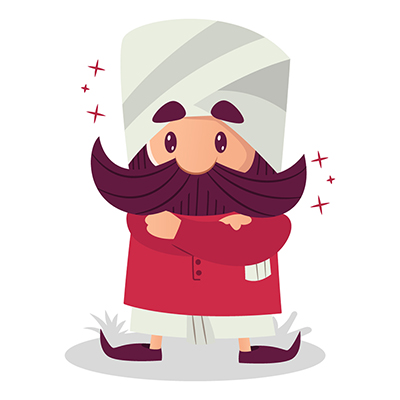 Indian mustache man character standing with crossed hands
