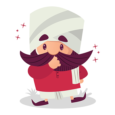 Indian mustache man character thinking something