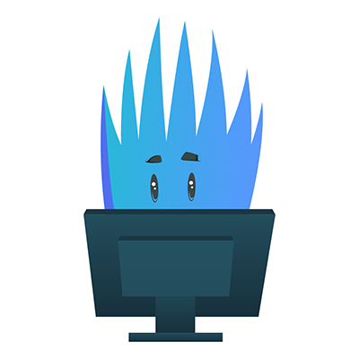 Monster character working on computer