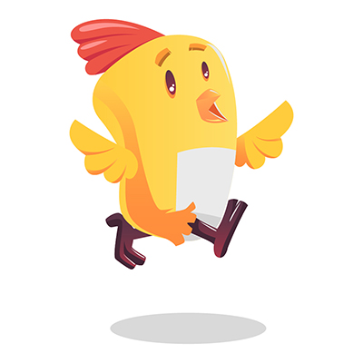 Little chicken character trying to fly