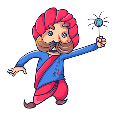 Rajasthani man character holding sparklers in hand
