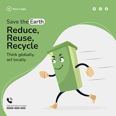Reduce waste and save earth on banner template