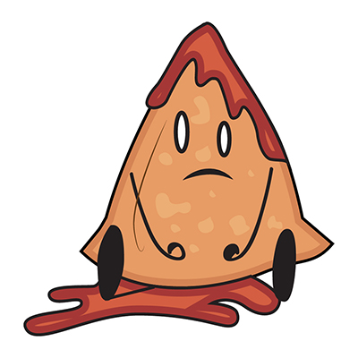 Samosa character with tomato ketchup
