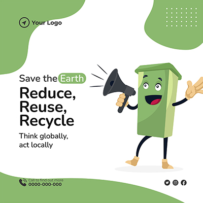 Save earth planet on flat banner template