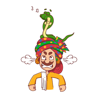 Snake charmer character angry with snake