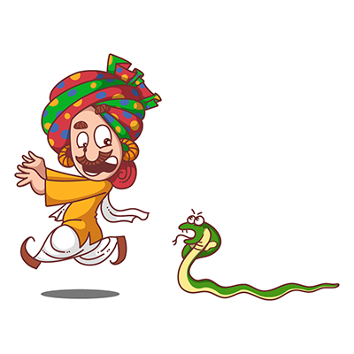 Snake charmer character running with the fear of snake