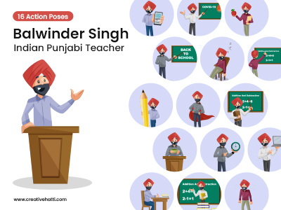 Balwinder Singh Indian Punjabi Teacher Vector Bundle