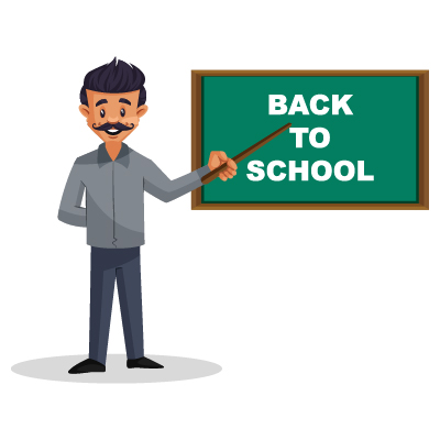 Character of Indian Teacher holding stick pointing to the board