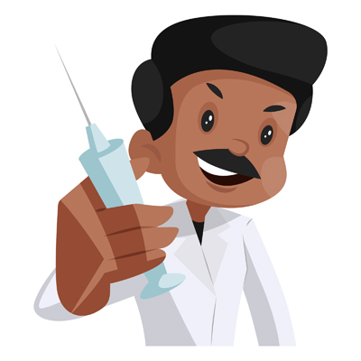 Character of Indian doctor holding injection in hand