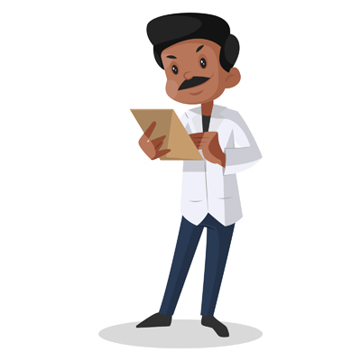 Character of Indian doctor is checking the patient report