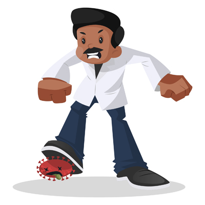 Character of Indian doctor is crushing the coronavirus with his feet