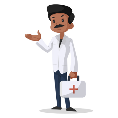 Character of Indian doctor is holding a briefcase in hand
