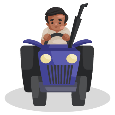 Character of farmer is driving a tractor