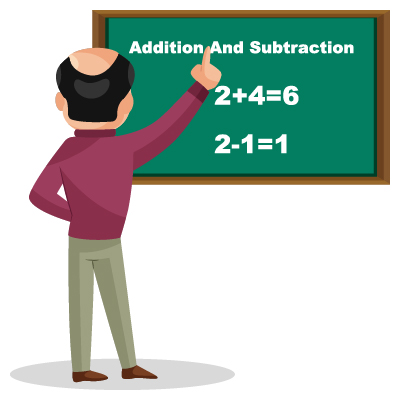 Character of old teacher is teaching addition and subtraction