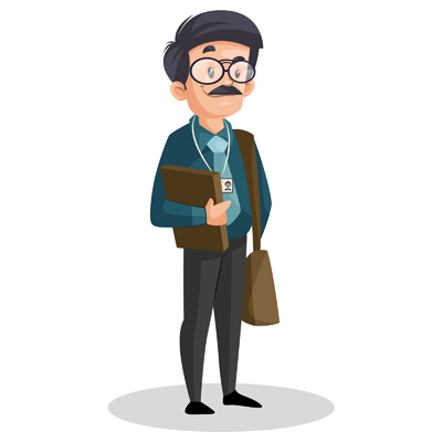 Character of young banker carrying book and bag