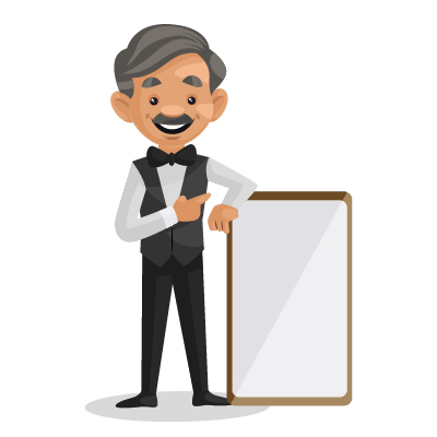 Experienced waiter showing a whiteboard