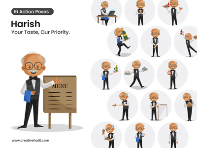 Harish Old Indian Waiter Vector Bundle