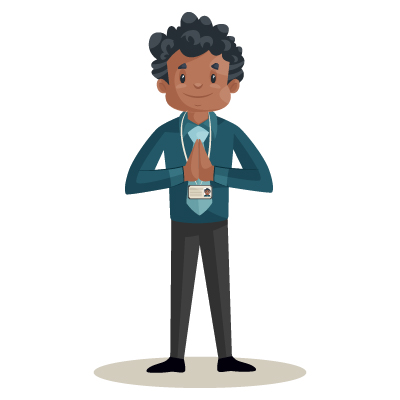 Illustration of banker greeting with hands together