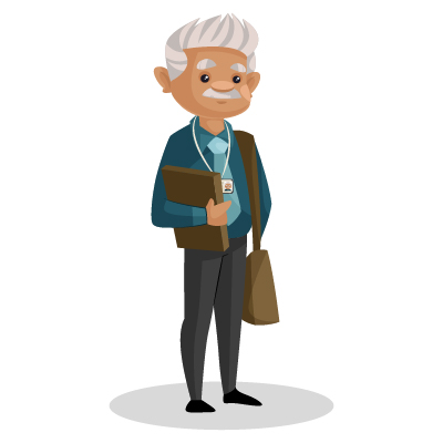 Illustration of old banker carrying book and bag