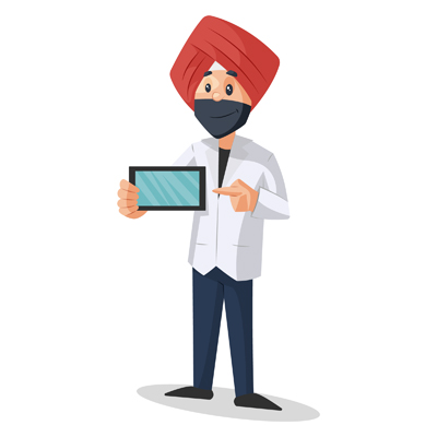 Indian Punjabi doctor is holding the phone in hand
