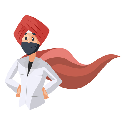 Indian Punjabi doctor is wearing a superhero cape