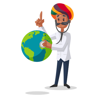 Indian Rajasthani doctor is checking the earth with a stethoscope