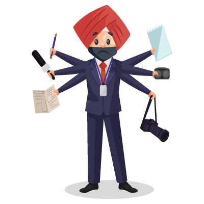 Indian Sardar journalist is doing multiple tasks