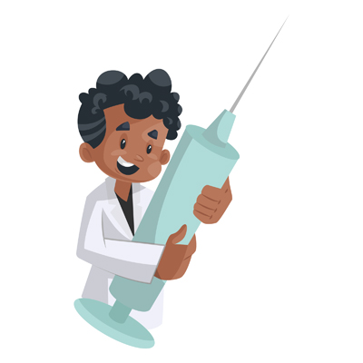 Indian doctor character holding injection in hand