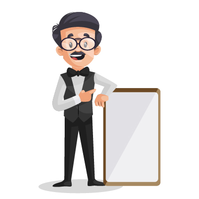 Indian elder waiter showing white board