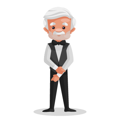 Indian old waiter holding hands together