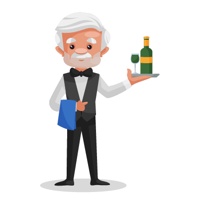 Indian old waiter serving wine