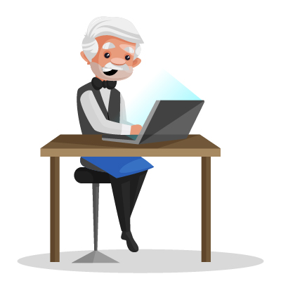 Indian old waiter working on system