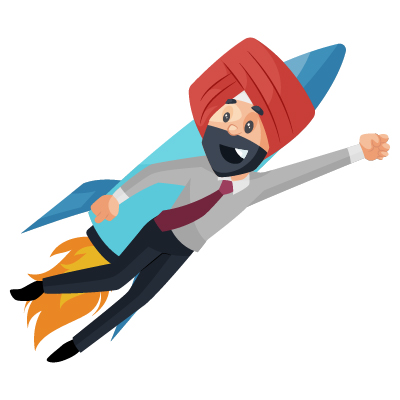 Indian punjabi businessman flying with rocket