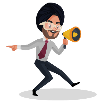 Indian sardar businessman announcing in megaphone