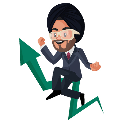 Indian sardar businessman going upwards on arrow