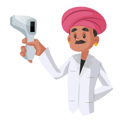 Indian smart doctor is holding a digital thermometer in hand