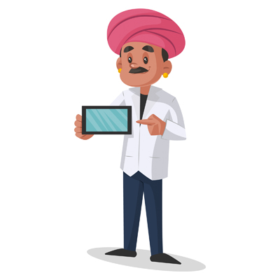 Indian smart doctor is holding the phone in hand