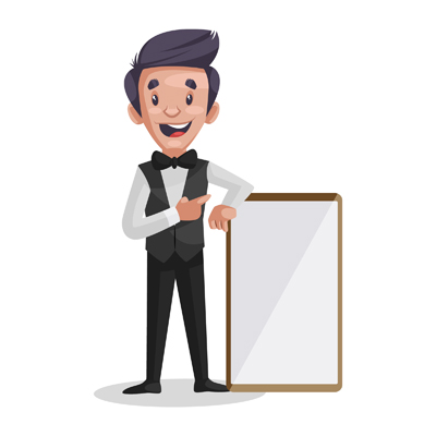 Indian waiter showing the whiteboard