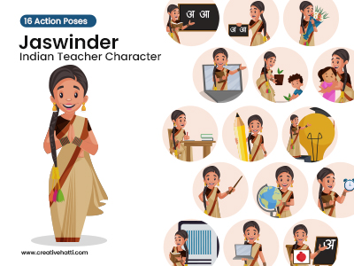 Jaswinder Indian Teacher Character Vector Bundle