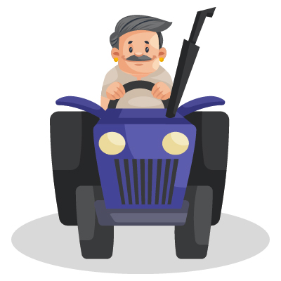Mature indian farmer is driving a tractor