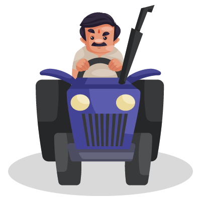 Mature farmer is driving a tractor